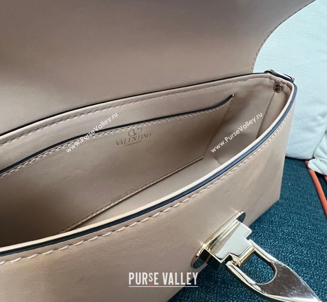 Valentino Rockstud Brushed Calfskin Shoulder Bag Nude 2023 (xinyidai-23111704)