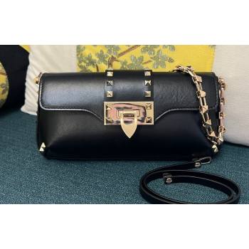 Valentino Rockstud Brushed Calfskin Shoulder Bag Black/Gold 2023 (xinyidai-23111702)