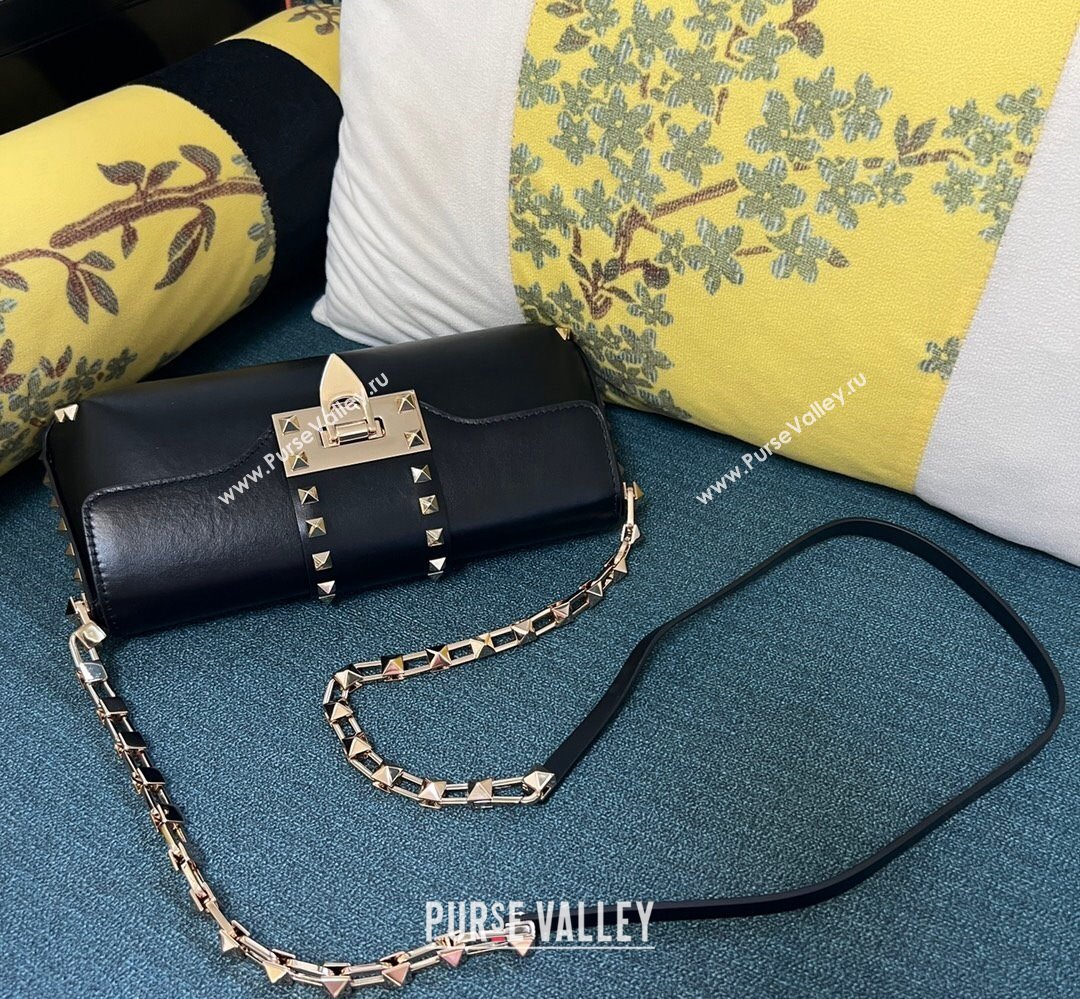 Valentino Rockstud Brushed Calfskin Shoulder Bag Black/Gold 2023 (xinyidai-23111702)