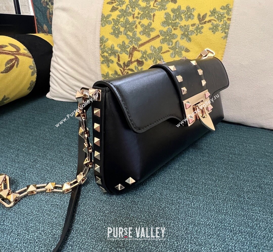 Valentino Rockstud Brushed Calfskin Shoulder Bag Black/Gold 2023 (xinyidai-23111702)