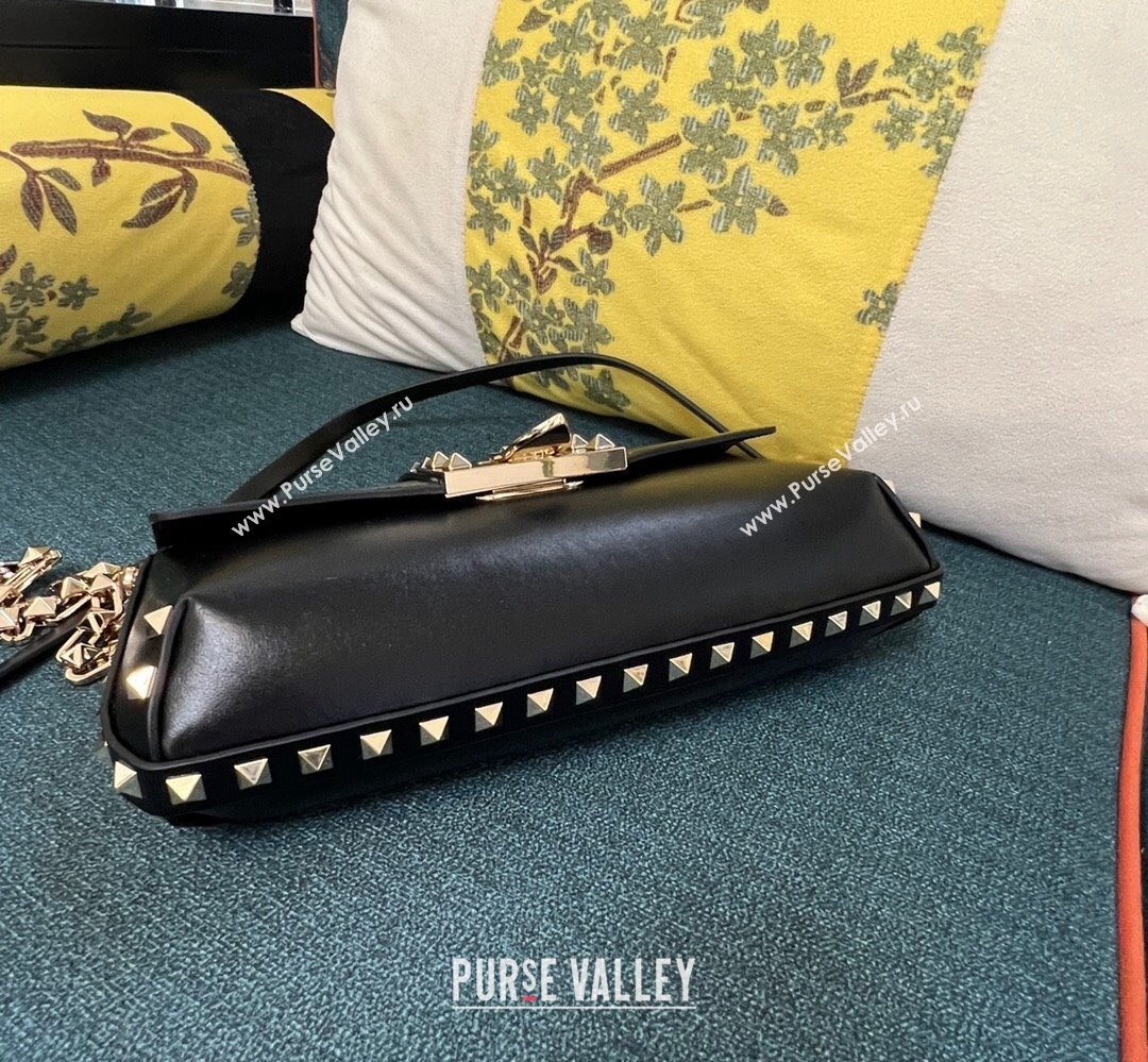 Valentino Rockstud Brushed Calfskin Shoulder Bag Black/Gold 2023 (xinyidai-23111702)