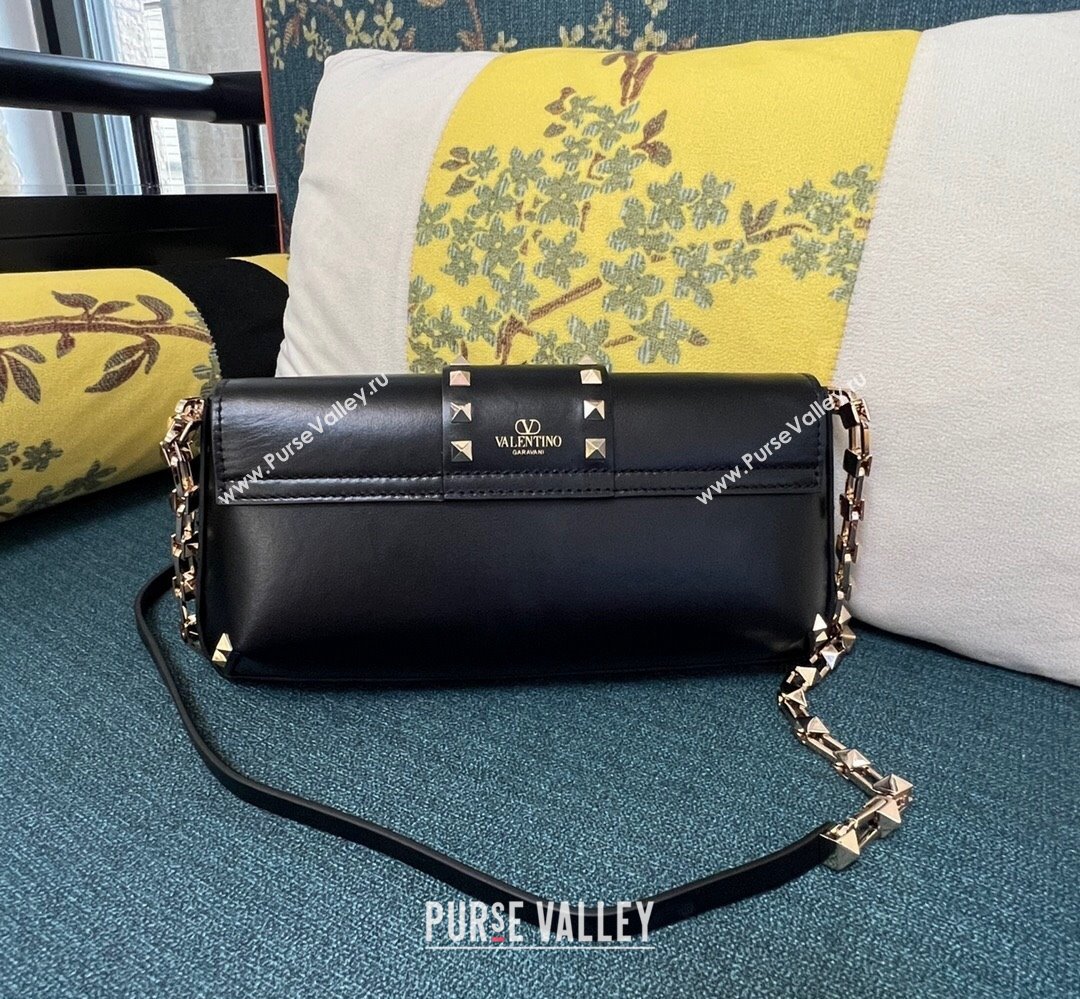 Valentino Rockstud Brushed Calfskin Shoulder Bag Black/Gold 2023 (xinyidai-23111702)