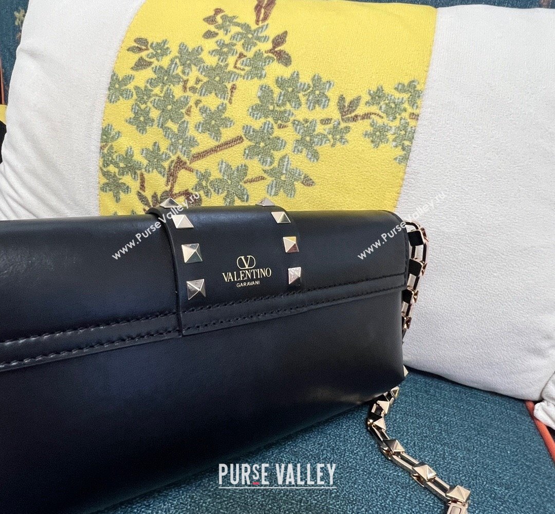 Valentino Rockstud Brushed Calfskin Shoulder Bag Black/Gold 2023 (xinyidai-23111702)