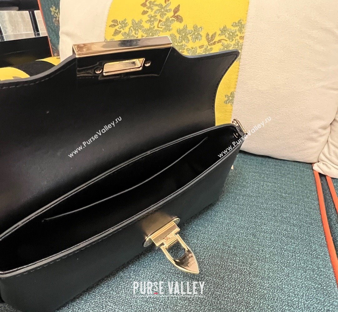 Valentino Rockstud Brushed Calfskin Shoulder Bag Black/Gold 2023 (xinyidai-23111702)