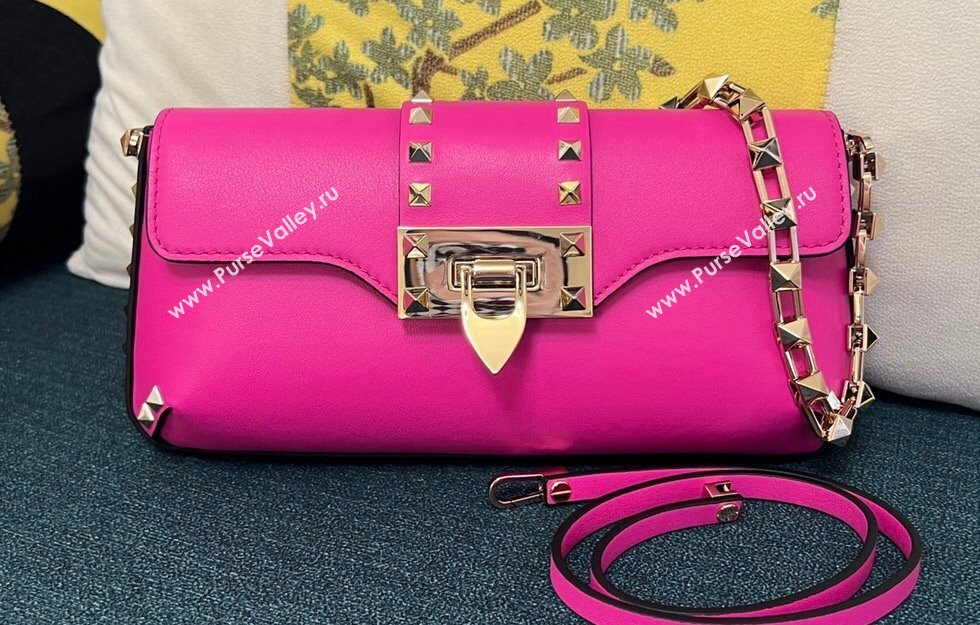 Valentino Rockstud Brushed Calfskin Shoulder Bag Fuchsia 2023 (xinyidai-23111706)