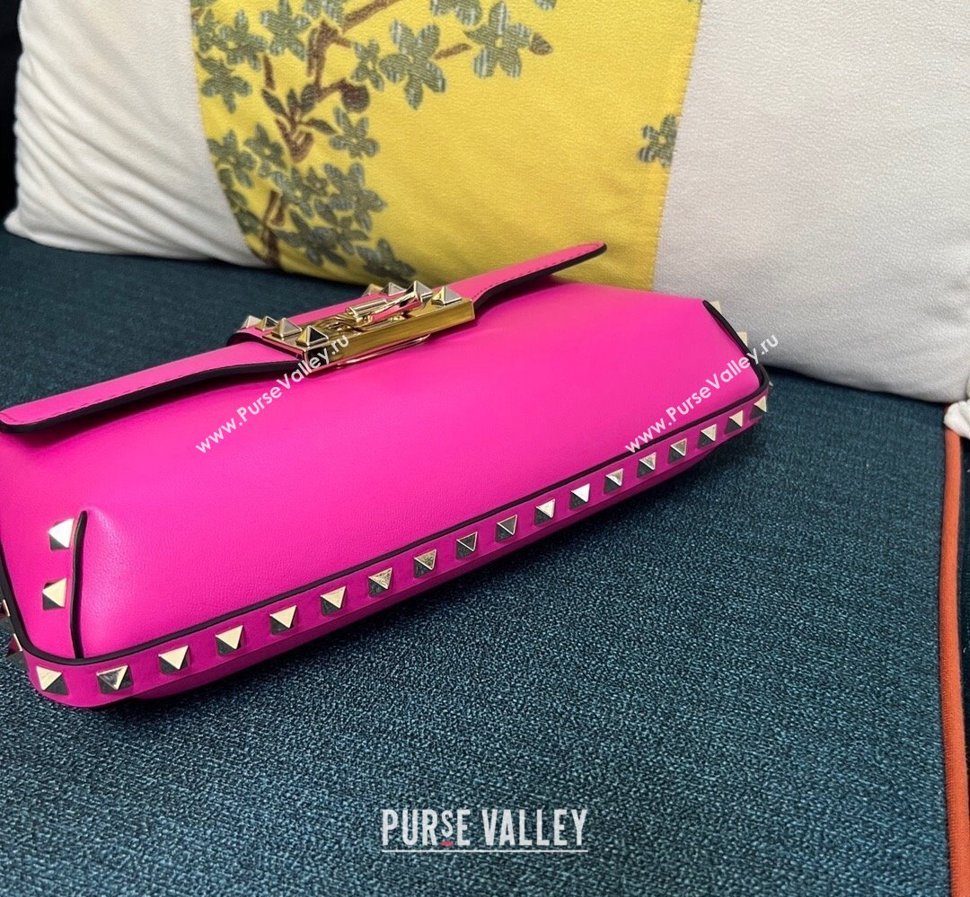 Valentino Rockstud Brushed Calfskin Shoulder Bag Fuchsia 2023 (xinyidai-23111706)