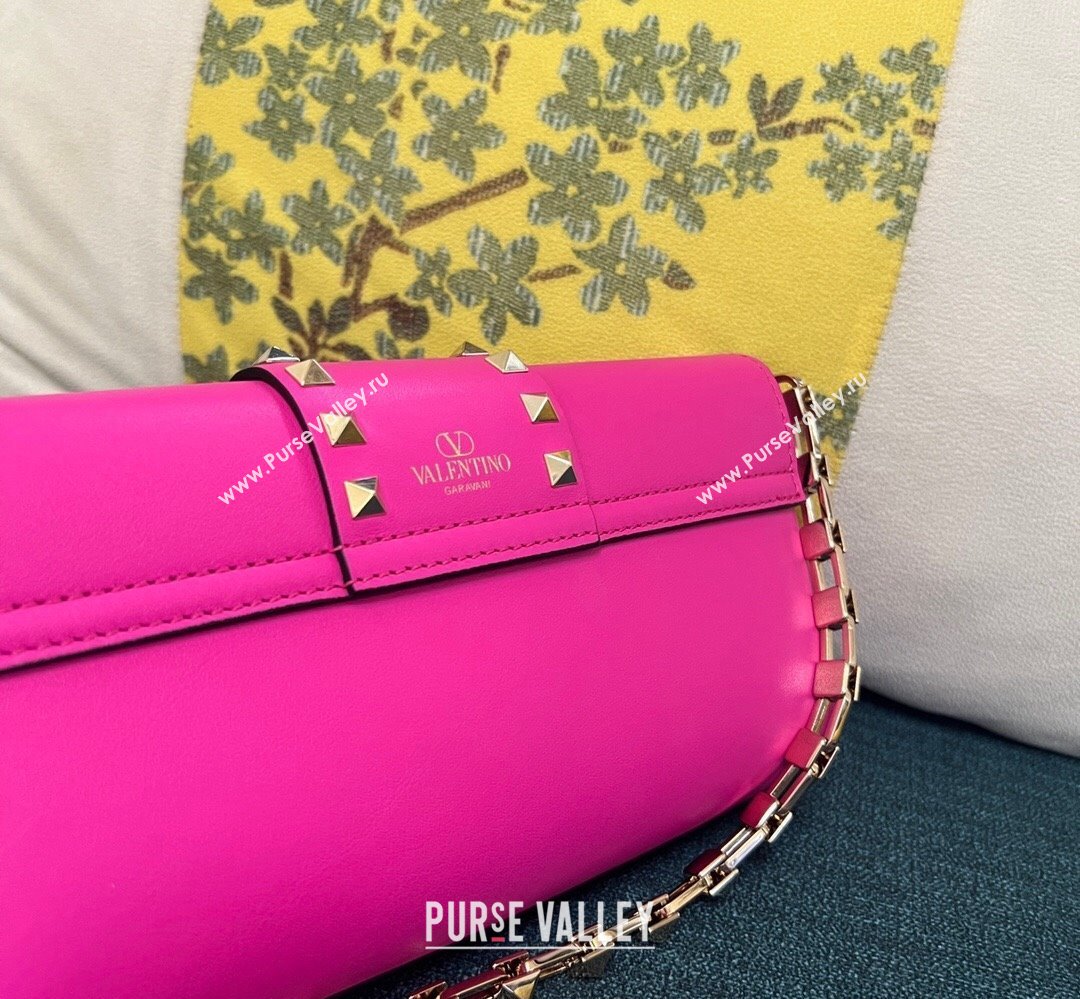Valentino Rockstud Brushed Calfskin Shoulder Bag Fuchsia 2023 (xinyidai-23111706)