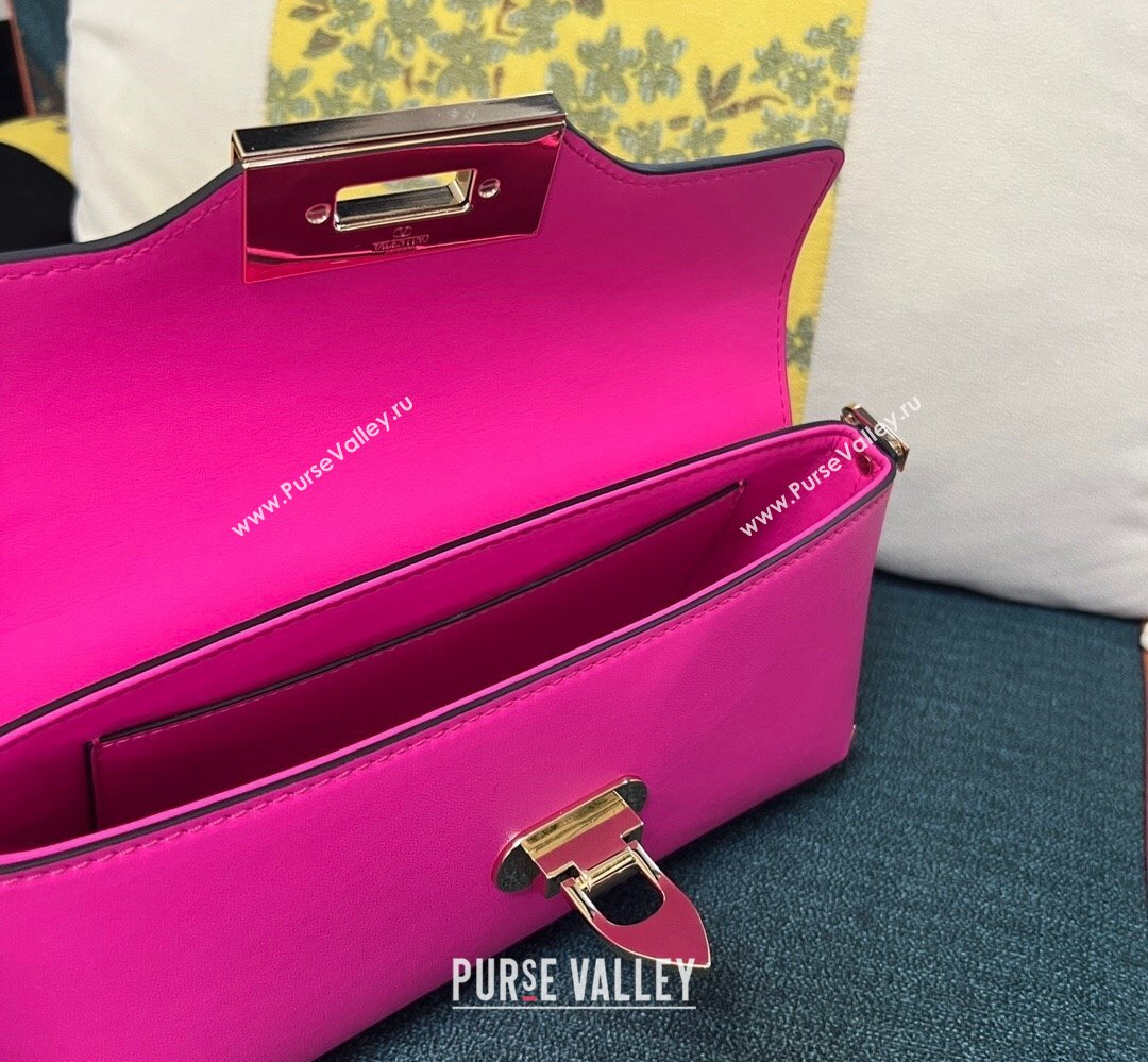 Valentino Rockstud Brushed Calfskin Shoulder Bag Fuchsia 2023 (xinyidai-23111706)