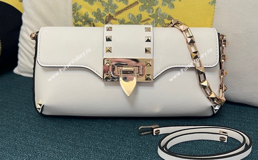 Valentino Rockstud Brushed Calfskin Shoulder Bag White 2023 (xinyidai-23111703)