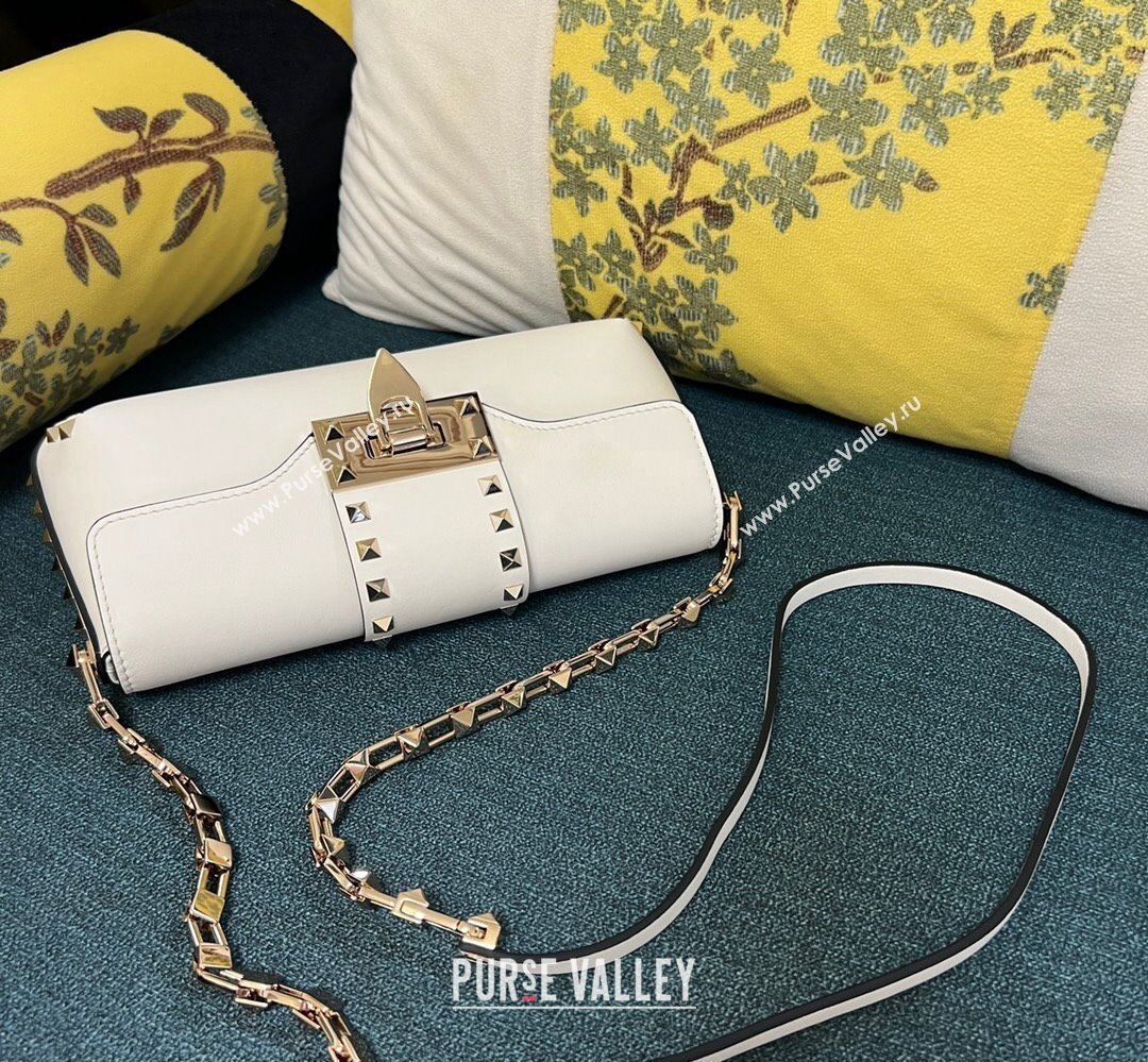 Valentino Rockstud Brushed Calfskin Shoulder Bag White 2023 (xinyidai-23111703)
