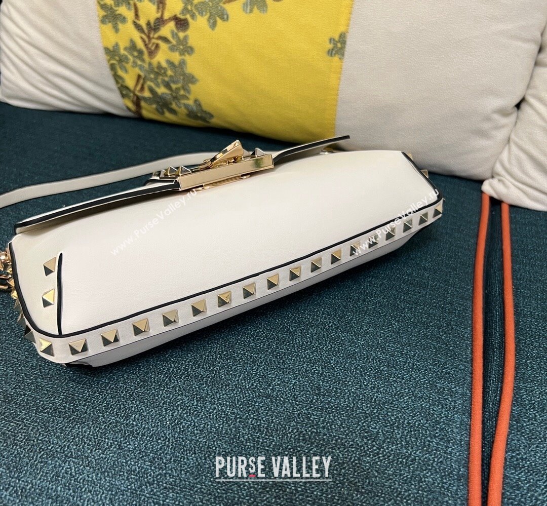 Valentino Rockstud Brushed Calfskin Shoulder Bag White 2023 (xinyidai-23111703)