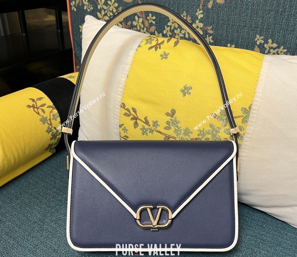 Valentino shoulder Letter Large Bag in smooth calfskin Blue/White 2023 (xinyidai-23111718)