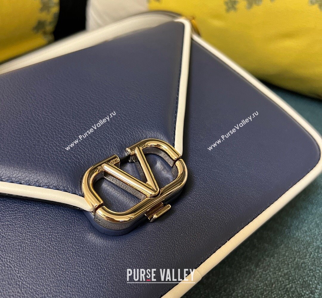 Valentino shoulder Letter Large Bag in smooth calfskin Blue/White 2023 (xinyidai-23111718)