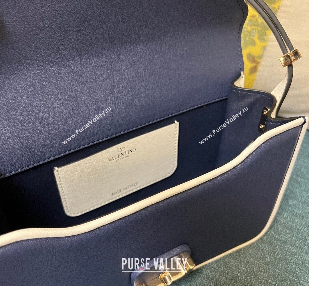 Valentino shoulder Letter Large Bag in smooth calfskin Blue/White 2023 (xinyidai-23111718)