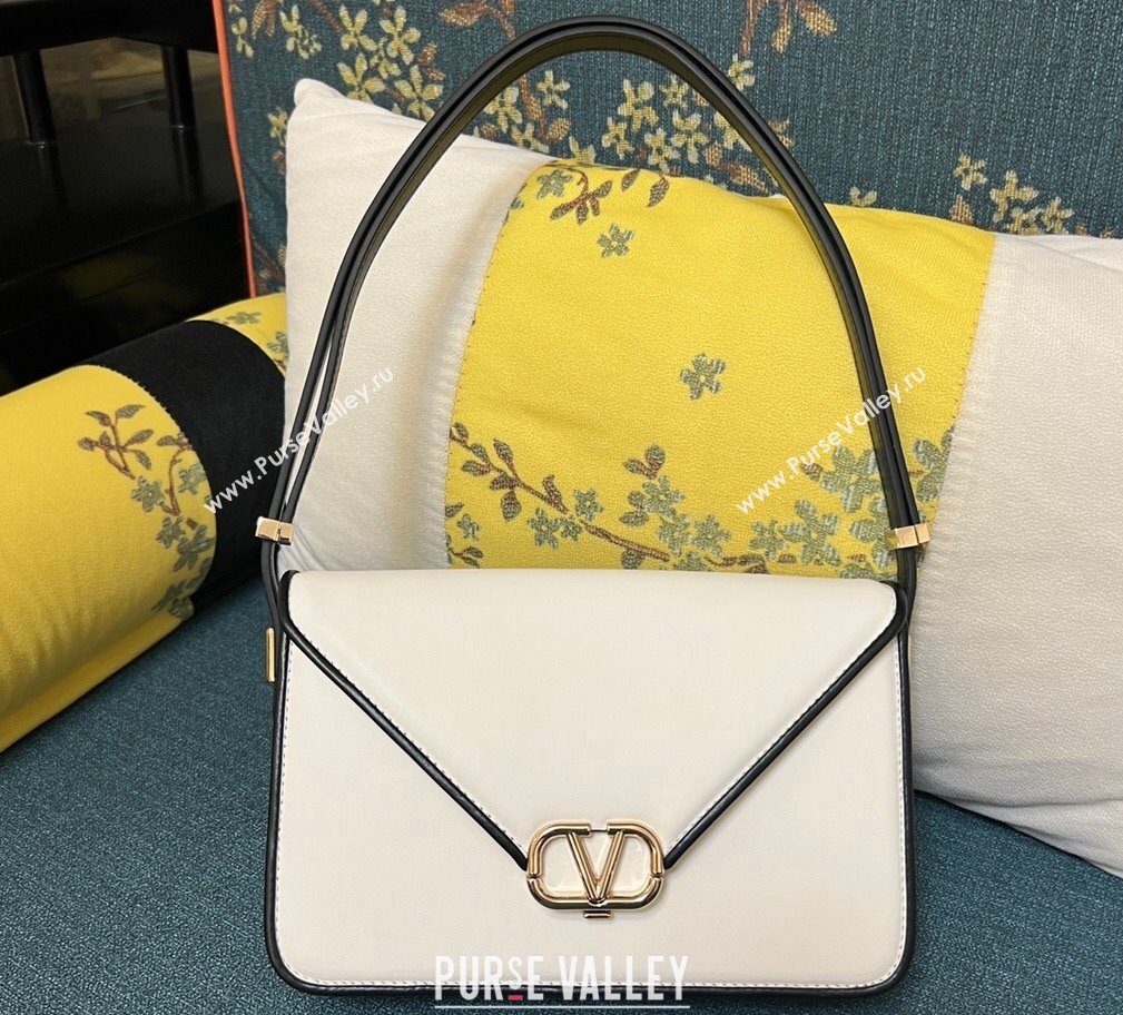 Valentino shoulder Letter Large Bag in smooth calfskin White/Black 2023 (xinyidai-23111719)