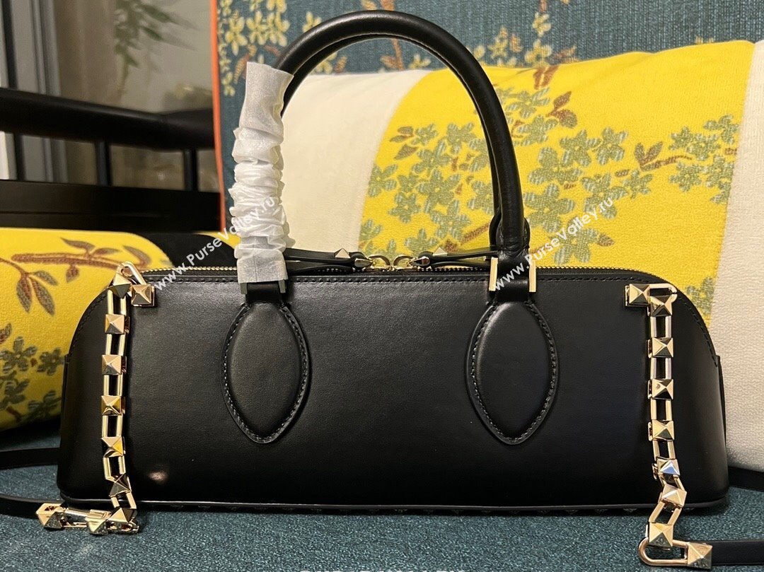 Valentino Rockstud E/W calfskin Small handbag Black/Gold 2023 (xinyidai-23111612)