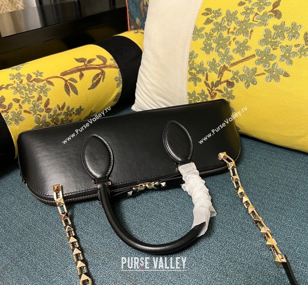 Valentino Rockstud E/W calfskin Small handbag Black/Gold 2023 (xinyidai-23111612)