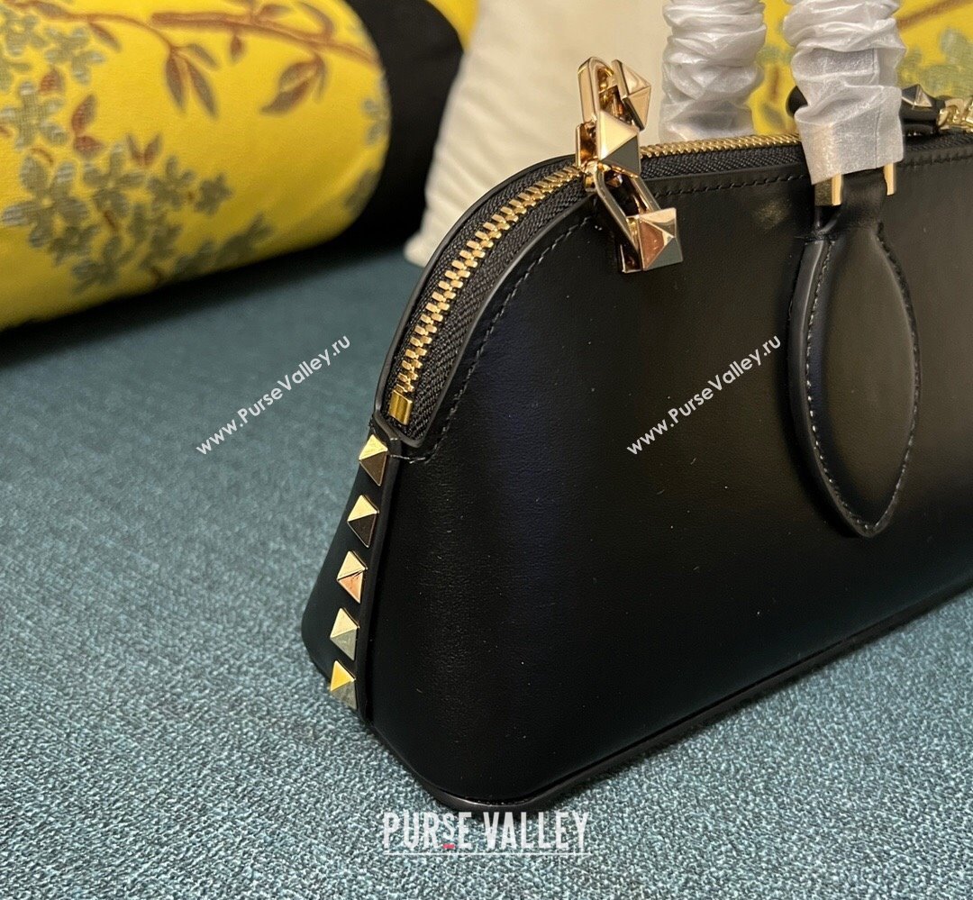 Valentino Rockstud E/W calfskin Small handbag Black/Gold 2023 (xinyidai-23111612)