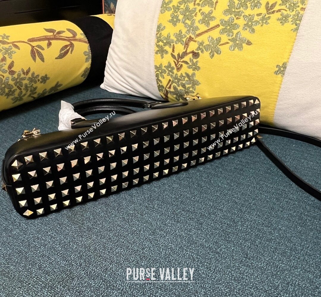Valentino Rockstud E/W calfskin Small handbag Black/Gold 2023 (xinyidai-23111612)