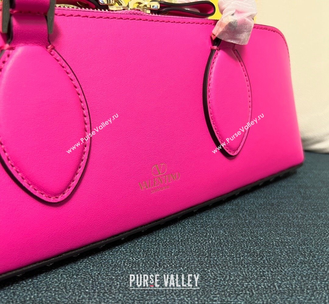 Valentino Rockstud E/W calfskin Small handbag Fuchsia 2023 (xinyidai-23111616)