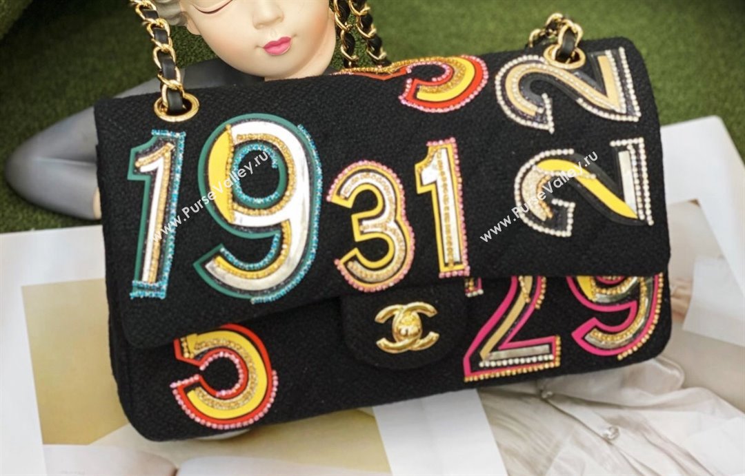 Chanel Tweed & Gold-Tone Metal Classic Flap Handbag Black 2023 (jiyuan-23111610)