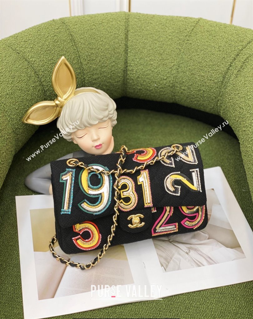 Chanel Tweed & Gold-Tone Metal Classic Flap Handbag Black 2023 (jiyuan-23111610)