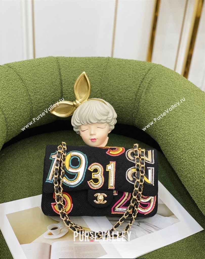 Chanel Tweed & Gold-Tone Metal Classic Flap Handbag Black 2023 (jiyuan-23111610)