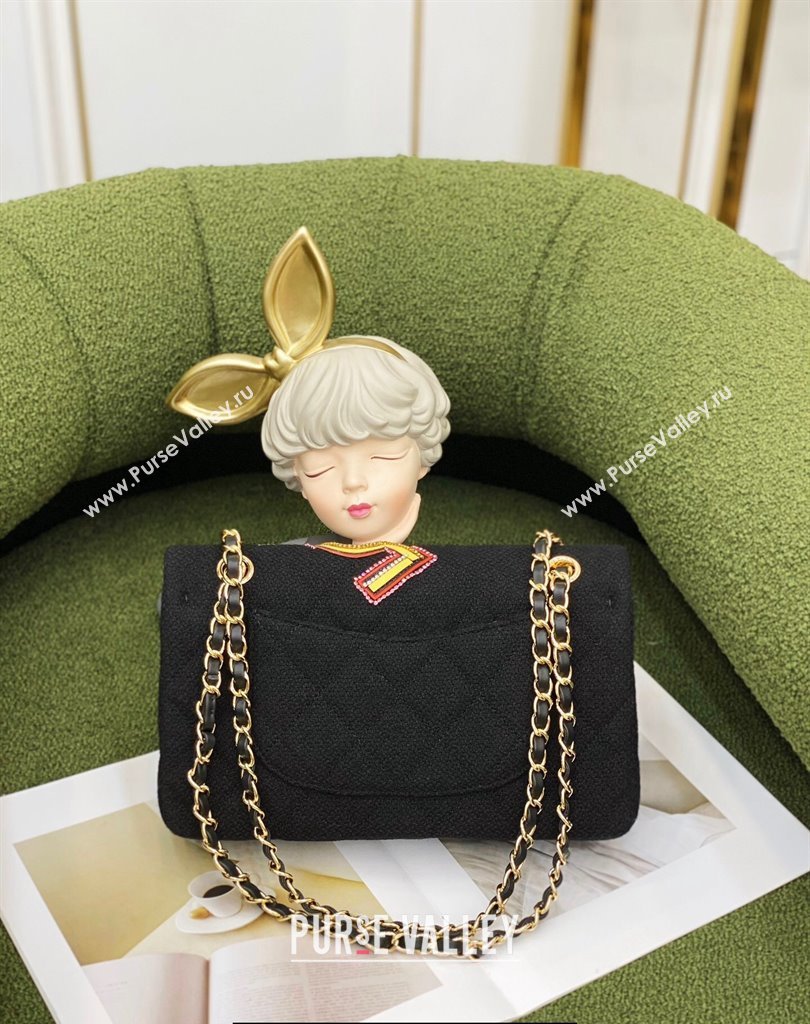 Chanel Tweed & Gold-Tone Metal Classic Flap Handbag Black 2023 (jiyuan-23111610)