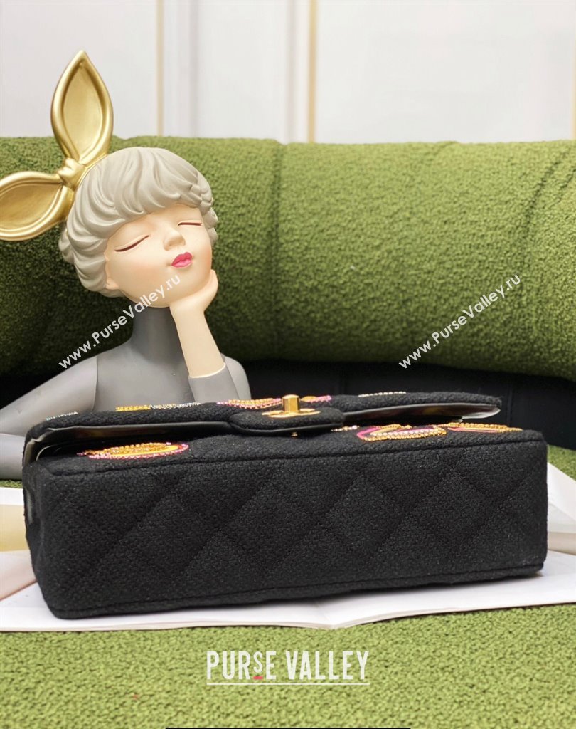 Chanel Tweed & Gold-Tone Metal Classic Flap Handbag Black 2023 (jiyuan-23111610)
