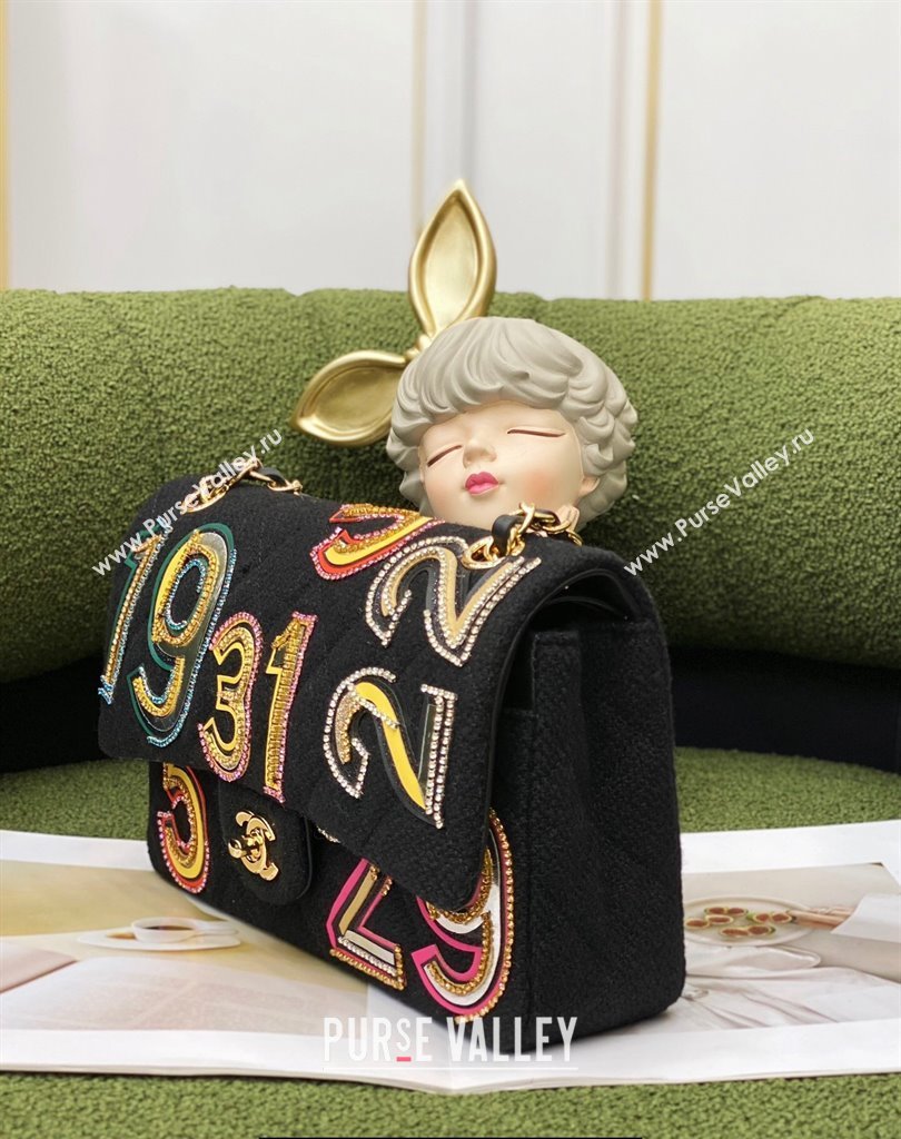 Chanel Tweed & Gold-Tone Metal Classic Flap Handbag Black 2023 (jiyuan-23111610)