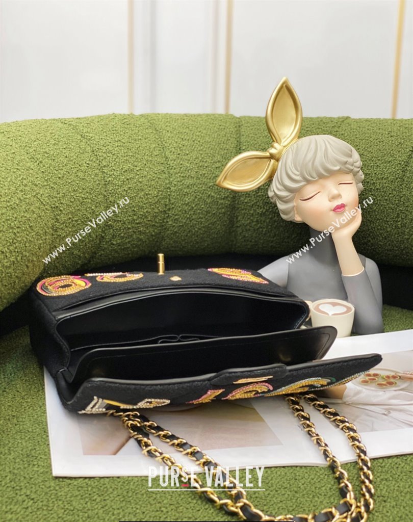 Chanel Tweed & Gold-Tone Metal Classic Flap Handbag Black 2023 (jiyuan-23111610)