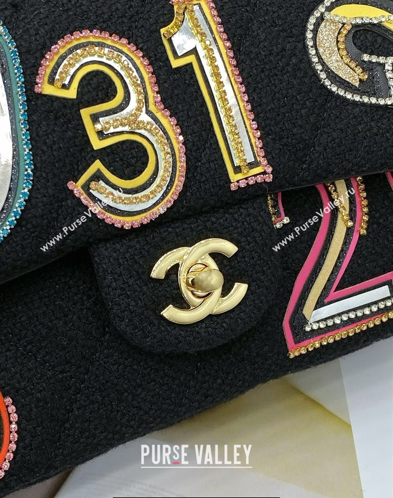 Chanel Tweed & Gold-Tone Metal Classic Flap Handbag Black 2023 (jiyuan-23111610)
