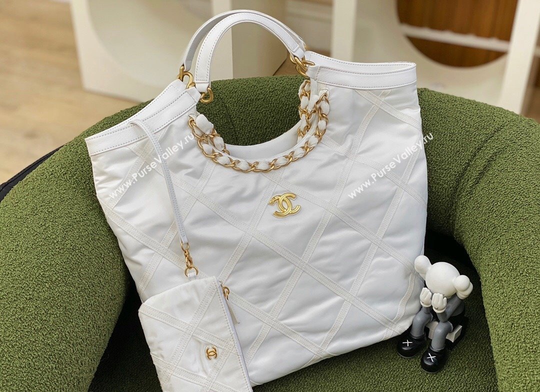 Chanel Maxi Nylon Shopping Tote Bag White 2023 (jiyuan-23111613)