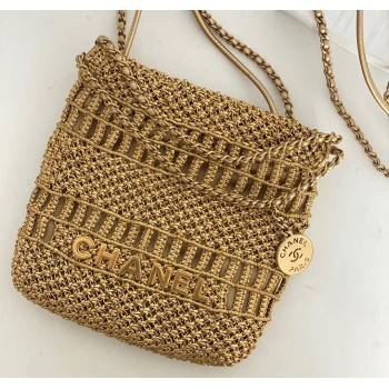 Chanel metallic calfskin macrame CHANEL 22 Mini Handbag AS3980 Gold 2023 (jiyuan-23111604)