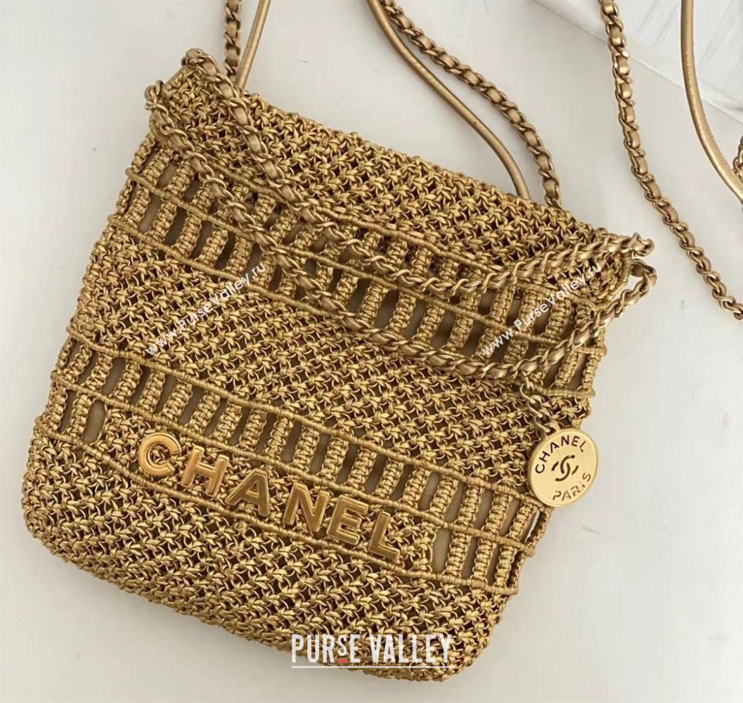 Chanel metallic calfskin macrame CHANEL 22 Mini Handbag AS3980 Gold 2023 (jiyuan-23111604)