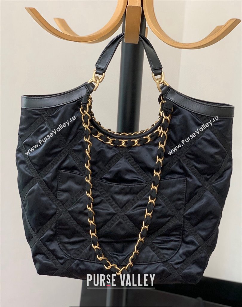 Chanel Maxi Nylon Shopping Tote Bag Black 2023 (jiyuan-23111612)