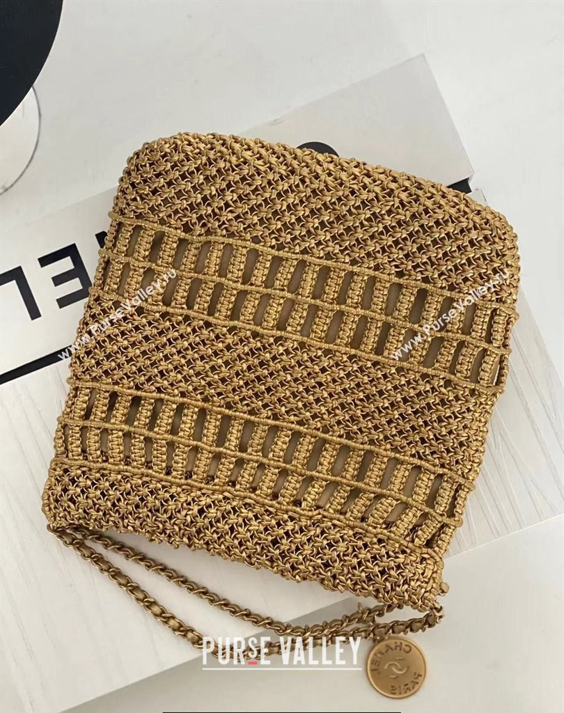 Chanel metallic calfskin macrame CHANEL 22 Mini Handbag AS3980 Gold 2023 (jiyuan-23111604)