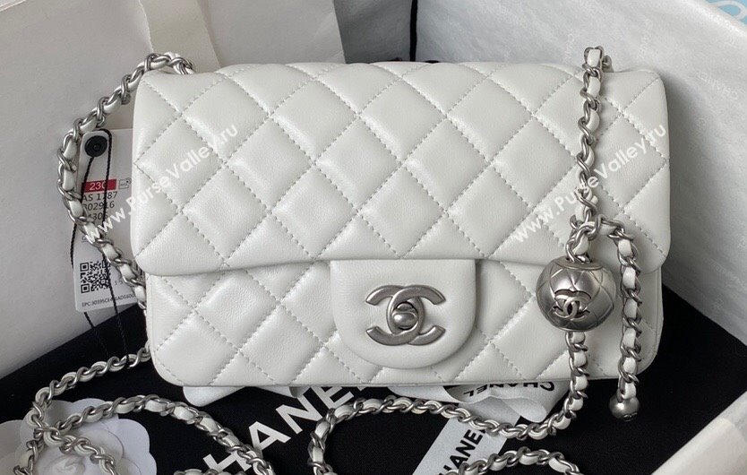 Chanel Pearl on Chain Classic Flap Bag AS1787 White/Silver 2023 (jiyuan-23111712)