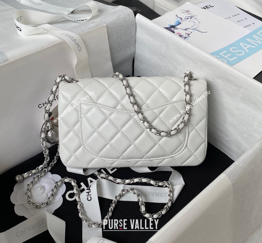 Chanel Pearl on Chain Classic Flap Bag AS1787 White/Silver 2023 (jiyuan-23111712)