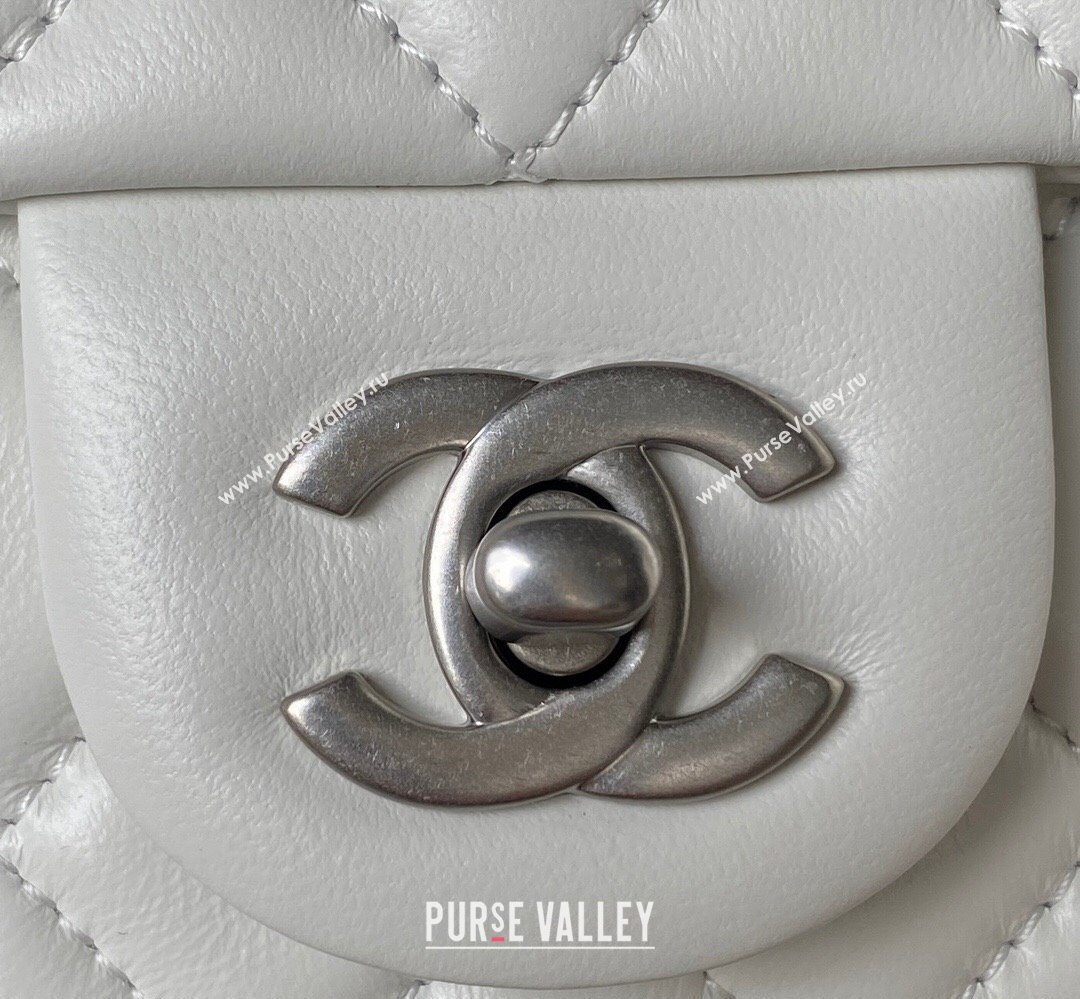 Chanel Pearl on Chain Classic Flap Bag AS1787 White/Silver 2023 (jiyuan-23111712)