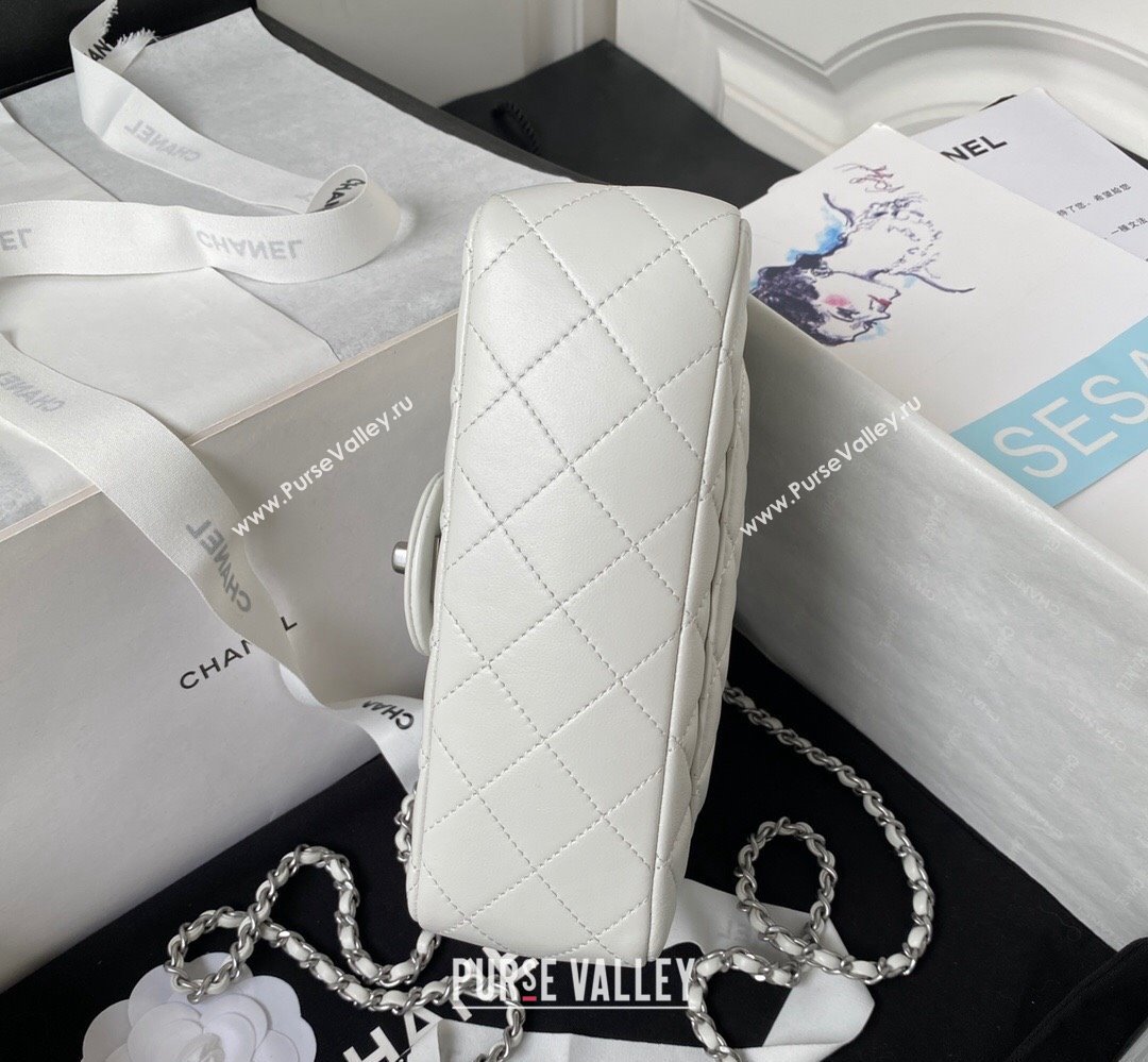 Chanel Pearl on Chain Classic Flap Bag AS1787 White/Silver 2023 (jiyuan-23111712)