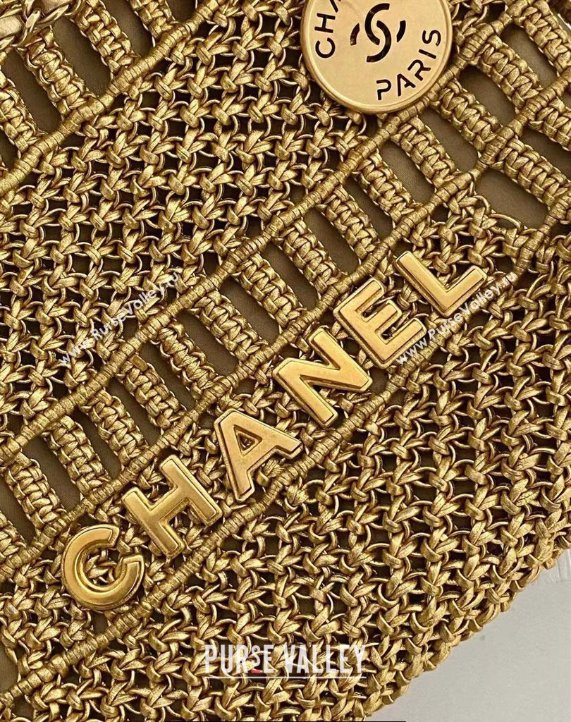 Chanel metallic calfskin macrame CHANEL 22 Mini Handbag AS3980 Gold 2023 (jiyuan-23111604)