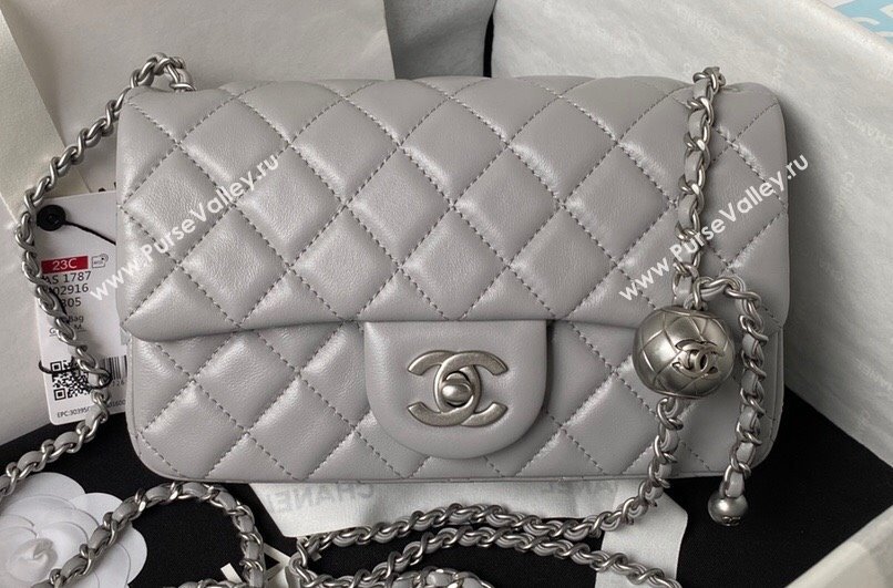 Chanel Pearl on Chain Classic Flap Bag AS1787 Gray/Silver 2023 (jiyuan-23111714)