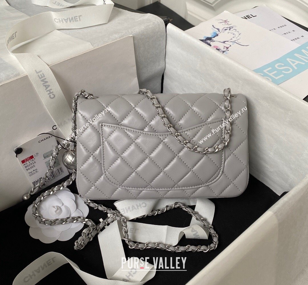 Chanel Pearl on Chain Classic Flap Bag AS1787 Gray/Silver 2023 (jiyuan-23111714)
