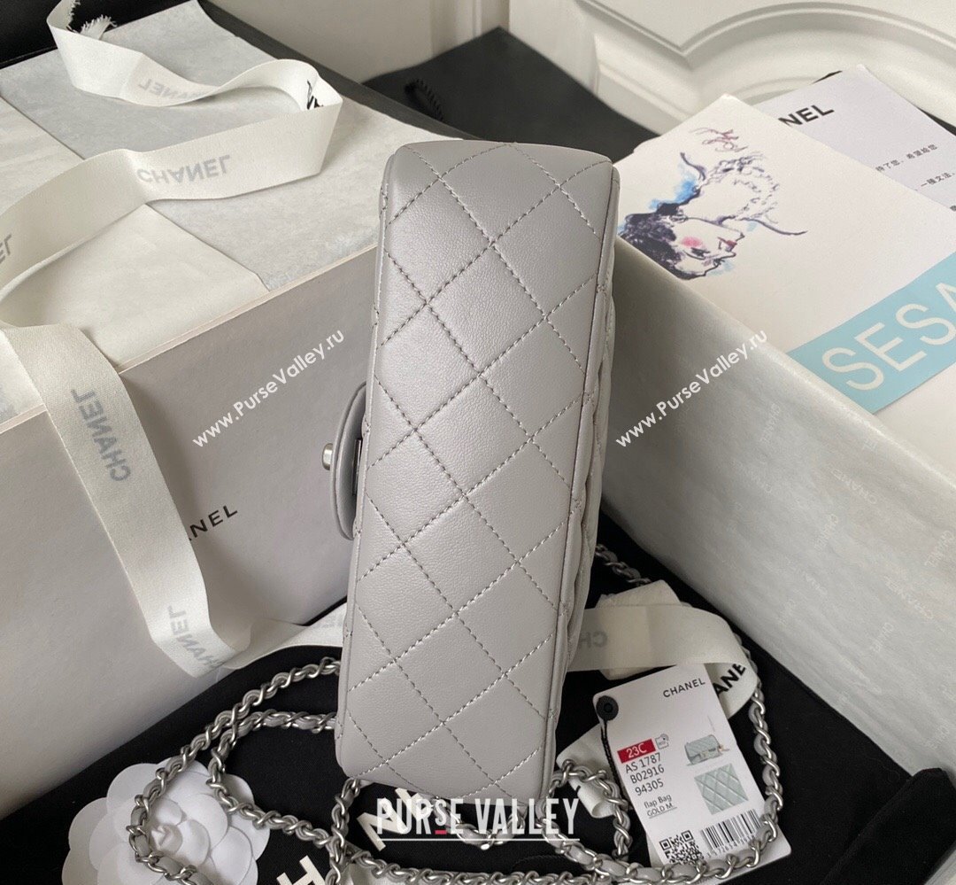 Chanel Pearl on Chain Classic Flap Bag AS1787 Gray/Silver 2023 (jiyuan-23111714)