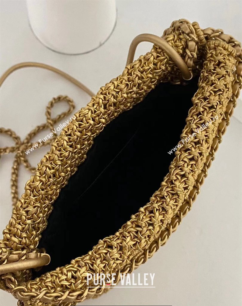 Chanel metallic calfskin macrame CHANEL 22 Mini Handbag AS3980 Gold 2023 (jiyuan-23111604)