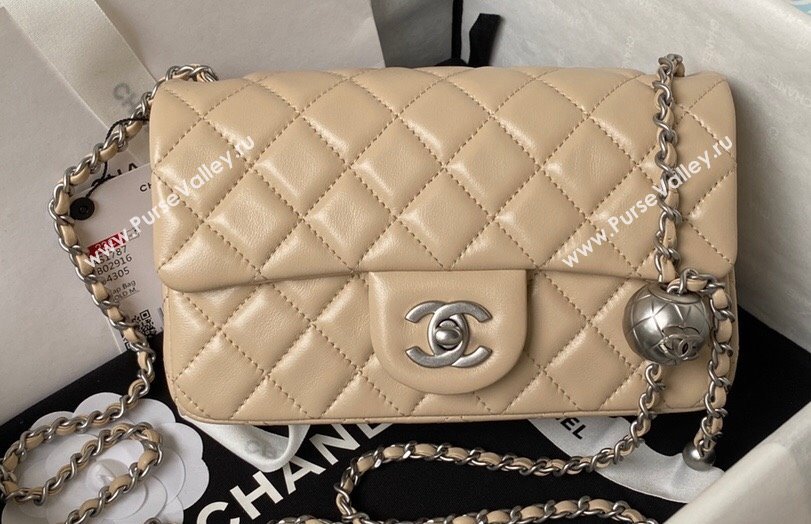 Chanel Pearl on Chain Classic Flap Bag AS1787 Beige/Silver 2023 (jiyuan-23111713)