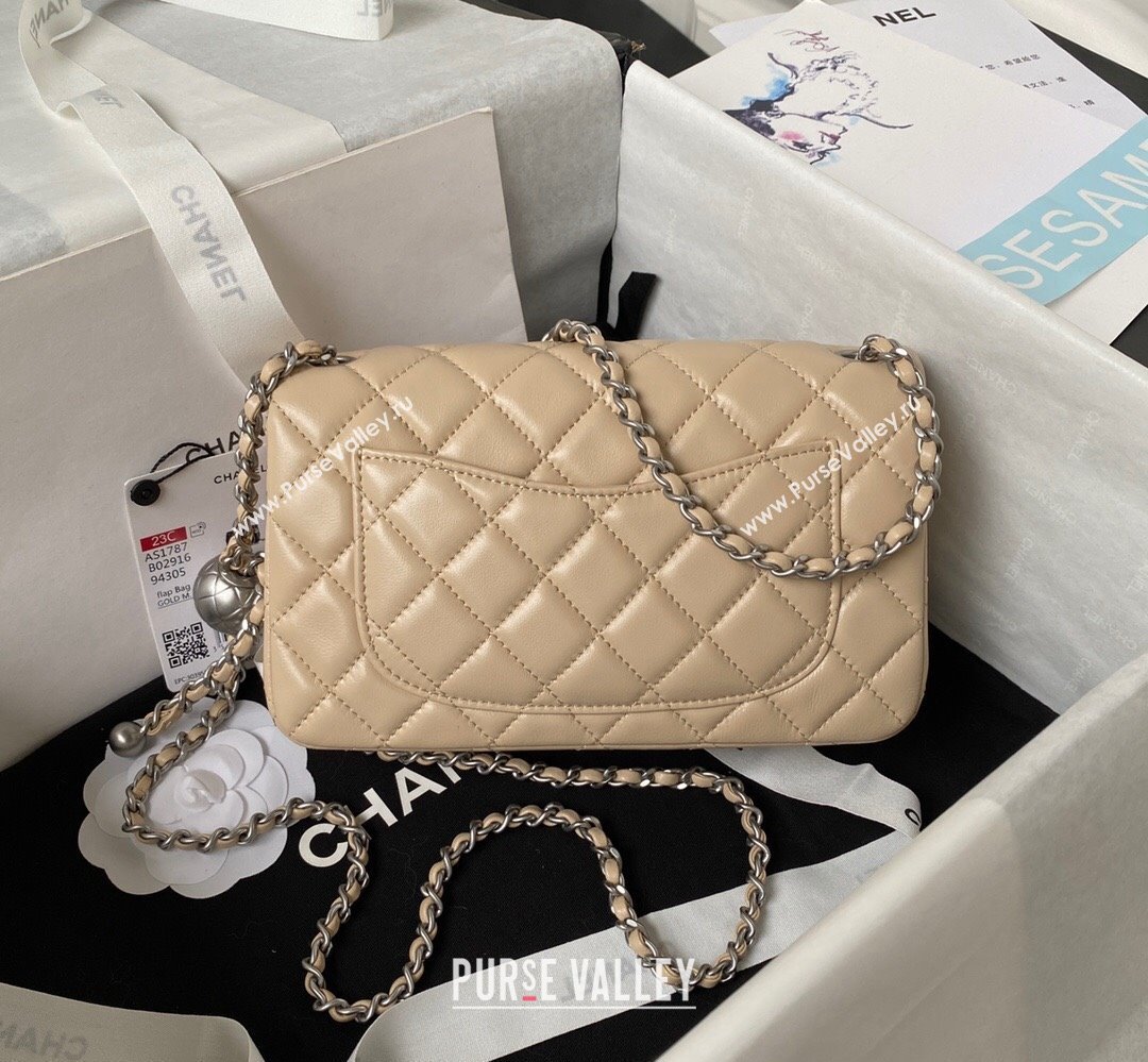 Chanel Pearl on Chain Classic Flap Bag AS1787 Beige/Silver 2023 (jiyuan-23111713)