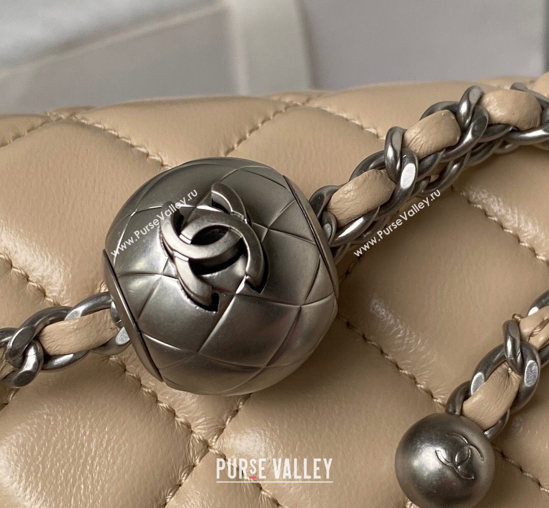 Chanel Pearl on Chain Classic Flap Bag AS1787 Beige/Silver 2023 (jiyuan-23111713)