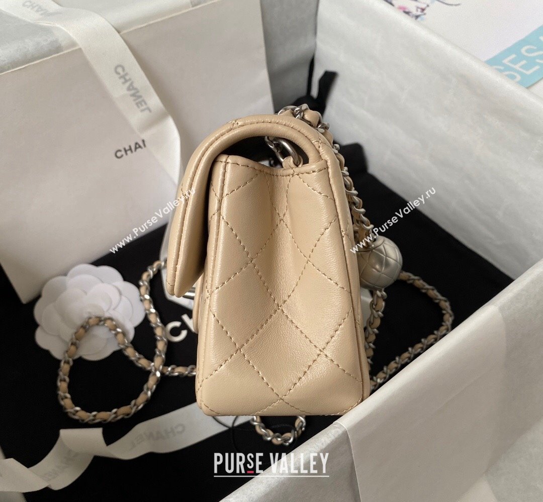 Chanel Pearl on Chain Classic Flap Bag AS1787 Beige/Silver 2023 (jiyuan-23111713)